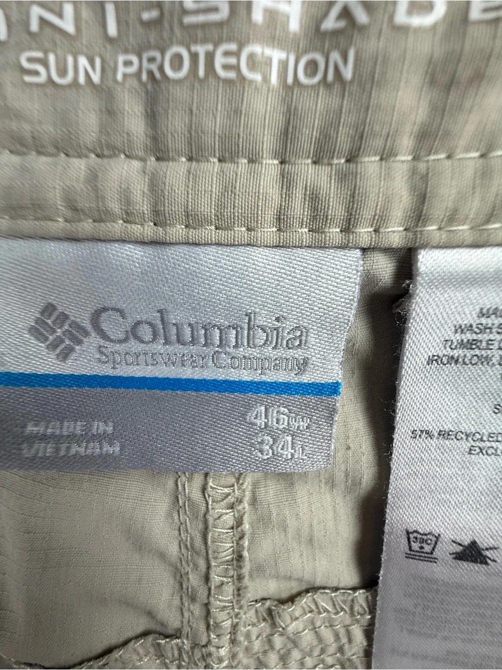 Columbia Men's Khaki Convertible Cargo Pants Omni-Shade Size 46x34